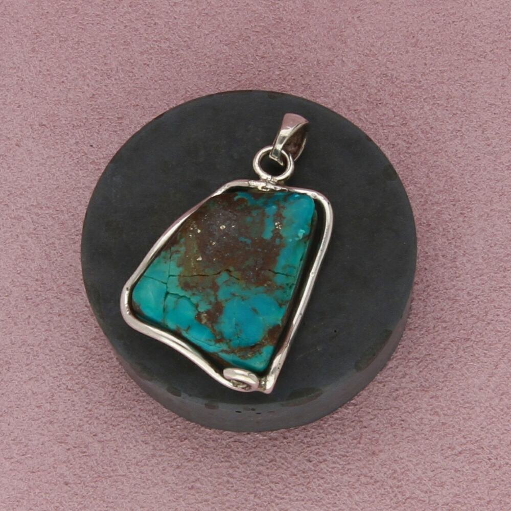 sterling silver vintage wire bezel turquoise pendant